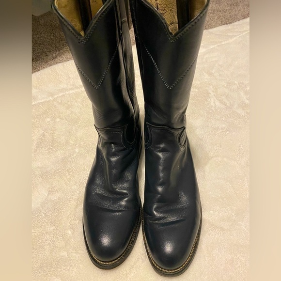 Justin Boots Shoes - Justin Western navy blue cowboy leather boots, style 3057, sz 6 1/2 B, vintage